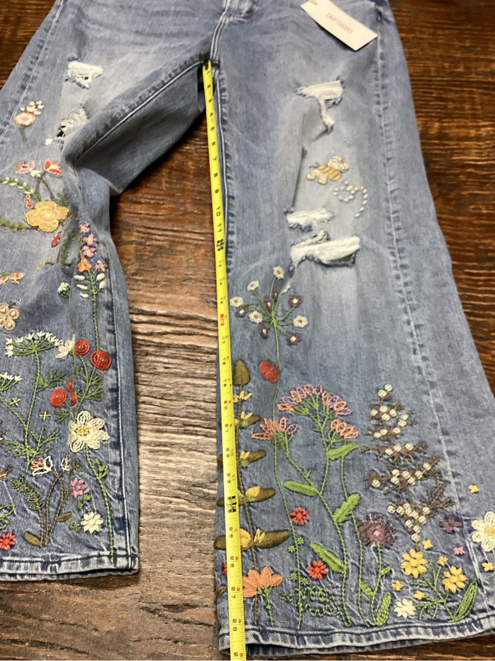 Driftwood Marlena Embroidered Mid-Rise Wide-Leg Jeans 28 - Picture 6 of 10